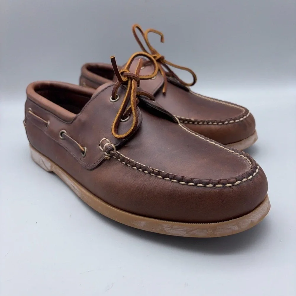 Brooks Brothers Boat Shoes Mens 13 D Brown Leather Moccasin Toe Preppy Nautical
